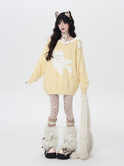 ポップ猫マカロンふわふわニット