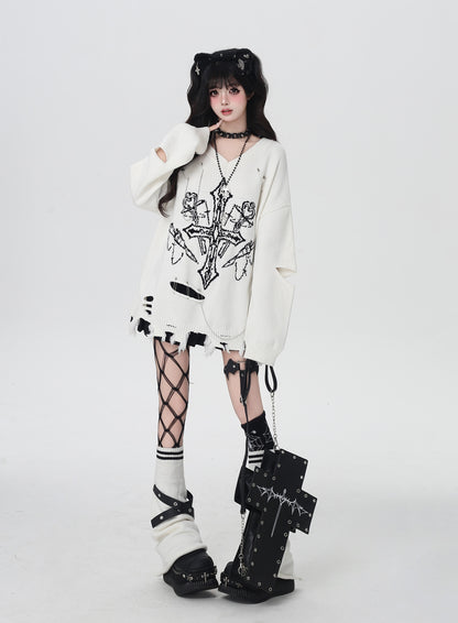 ゴシック破れチェーンVネックニット