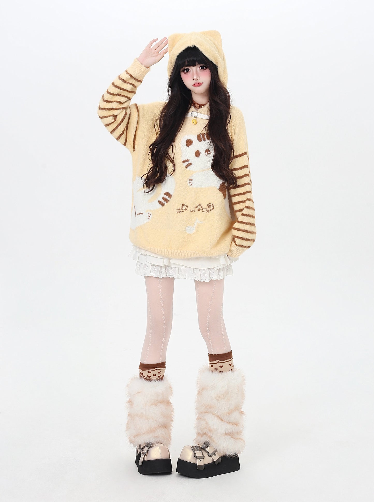 鈴猫ストライプふわもこニット