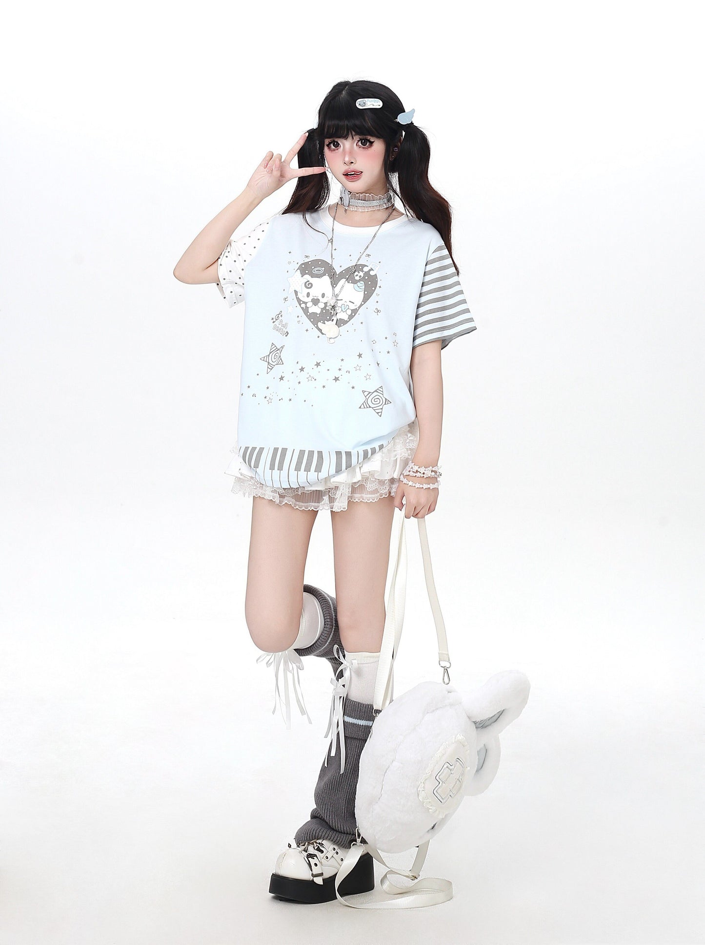 ネコピアノプリントTシャツ