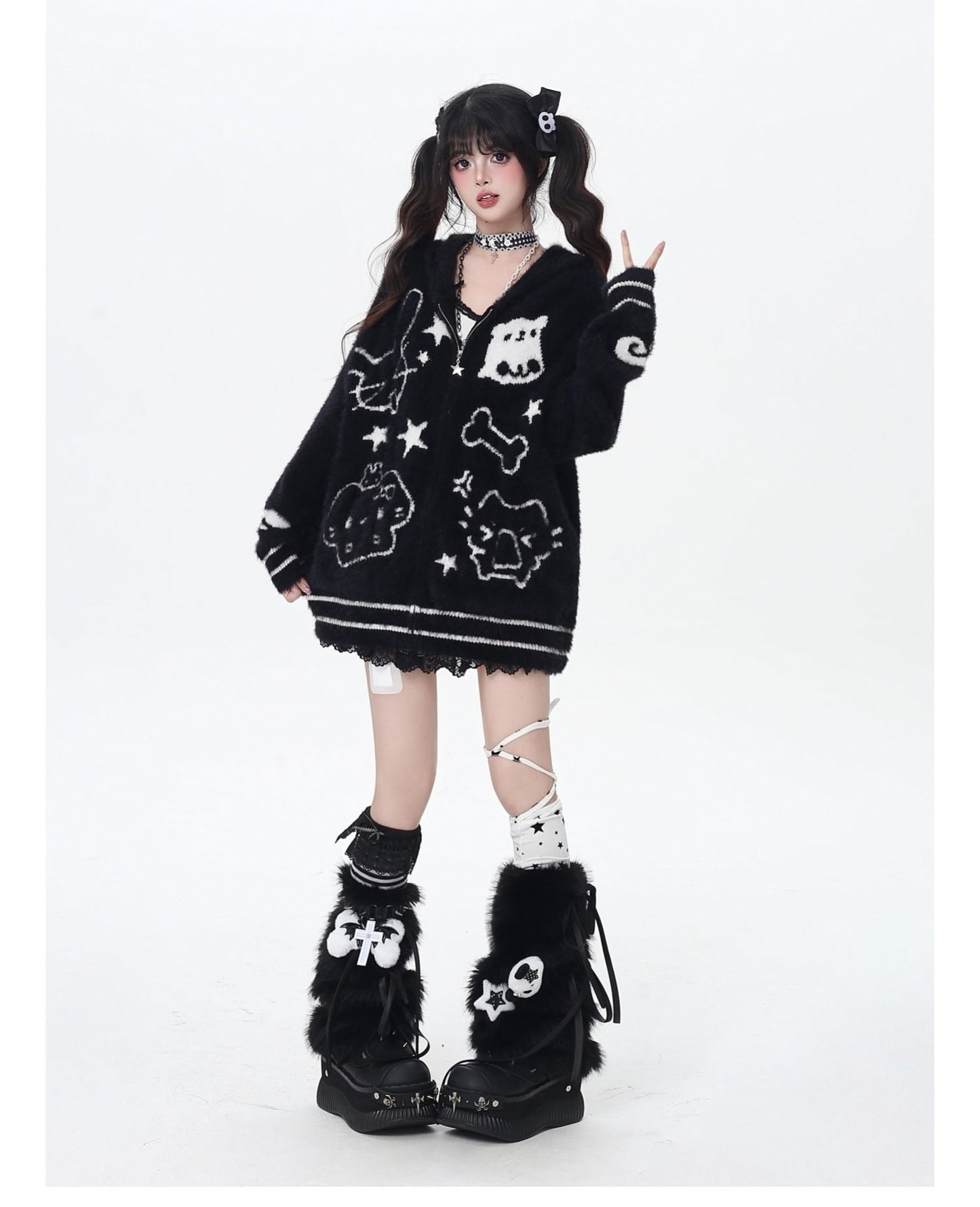 アニマル耳フーディーカーデ秋冬