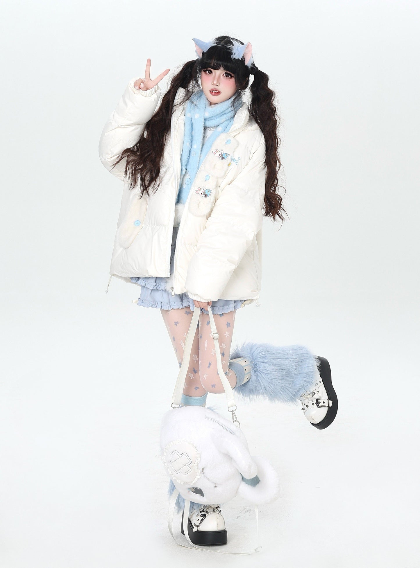 うさ耳フード ボリュームダウンジャケット