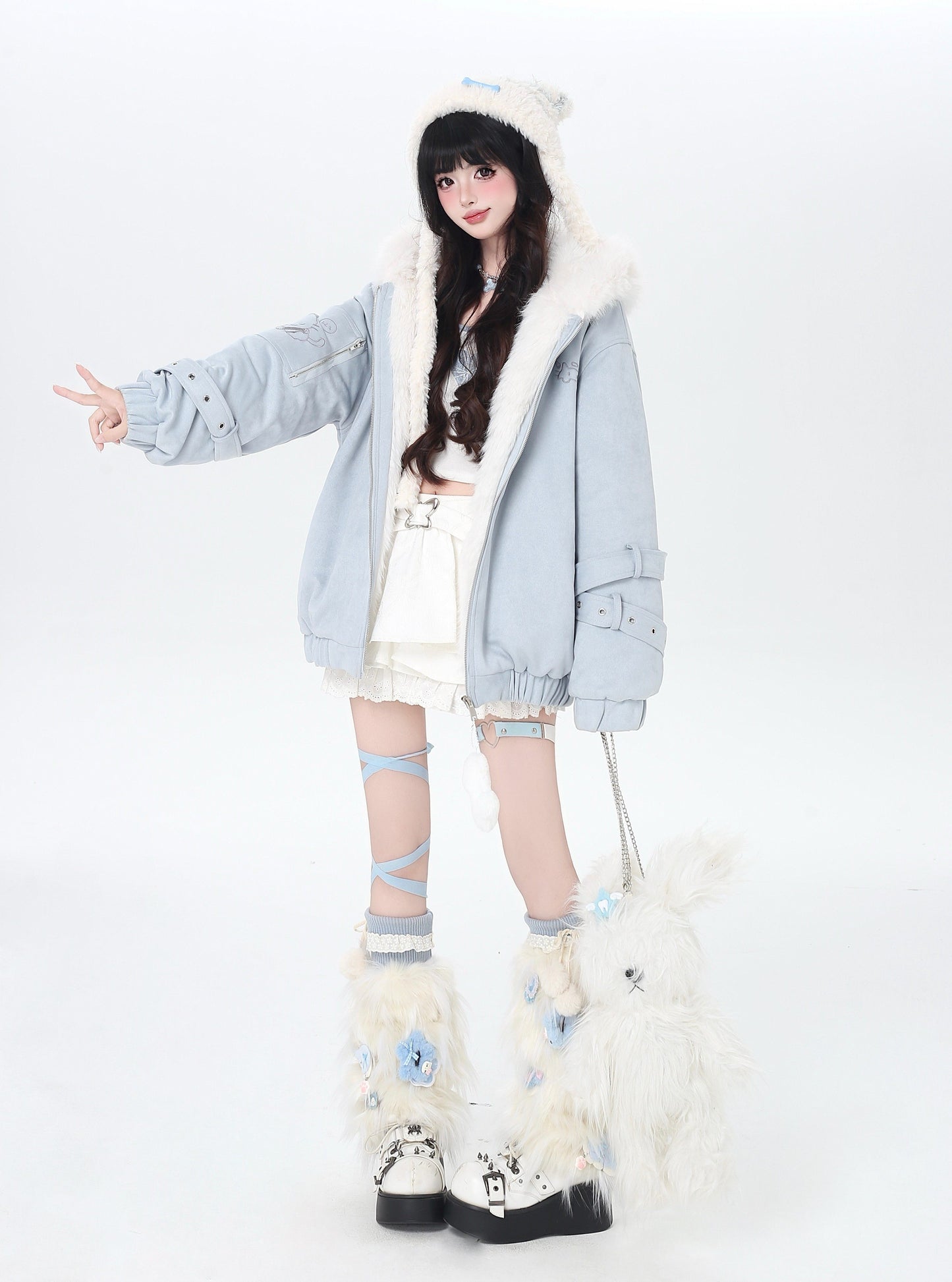 天使風 猫耳フード ファー中綿ブルゾン