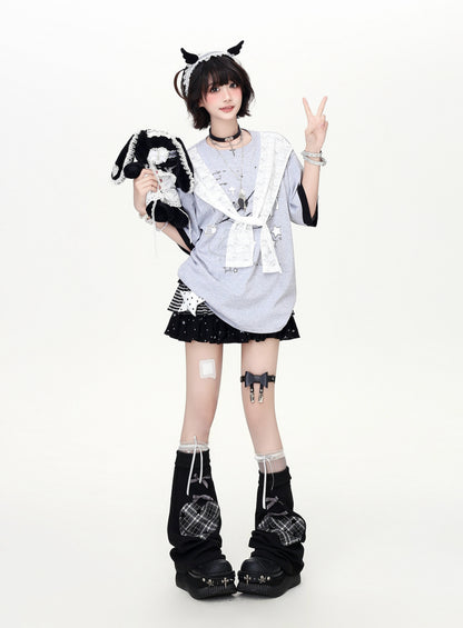 レースレイヤード風♡プリントTシャツ