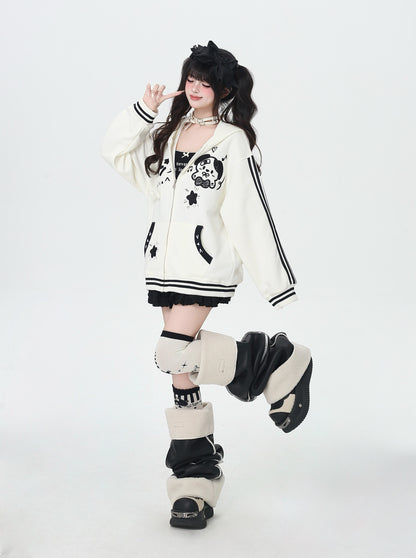 かわいい子犬プリント地雷系ゆるゆるスウェットパーカー秋