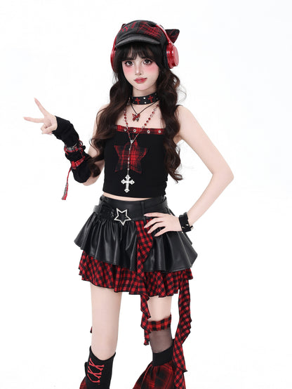 闇フリンジレザー　アシメスカート