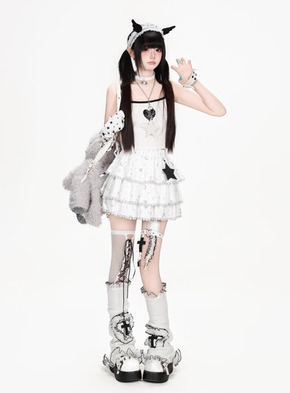 星柄プリントリボンスリーブフード付きトップス
