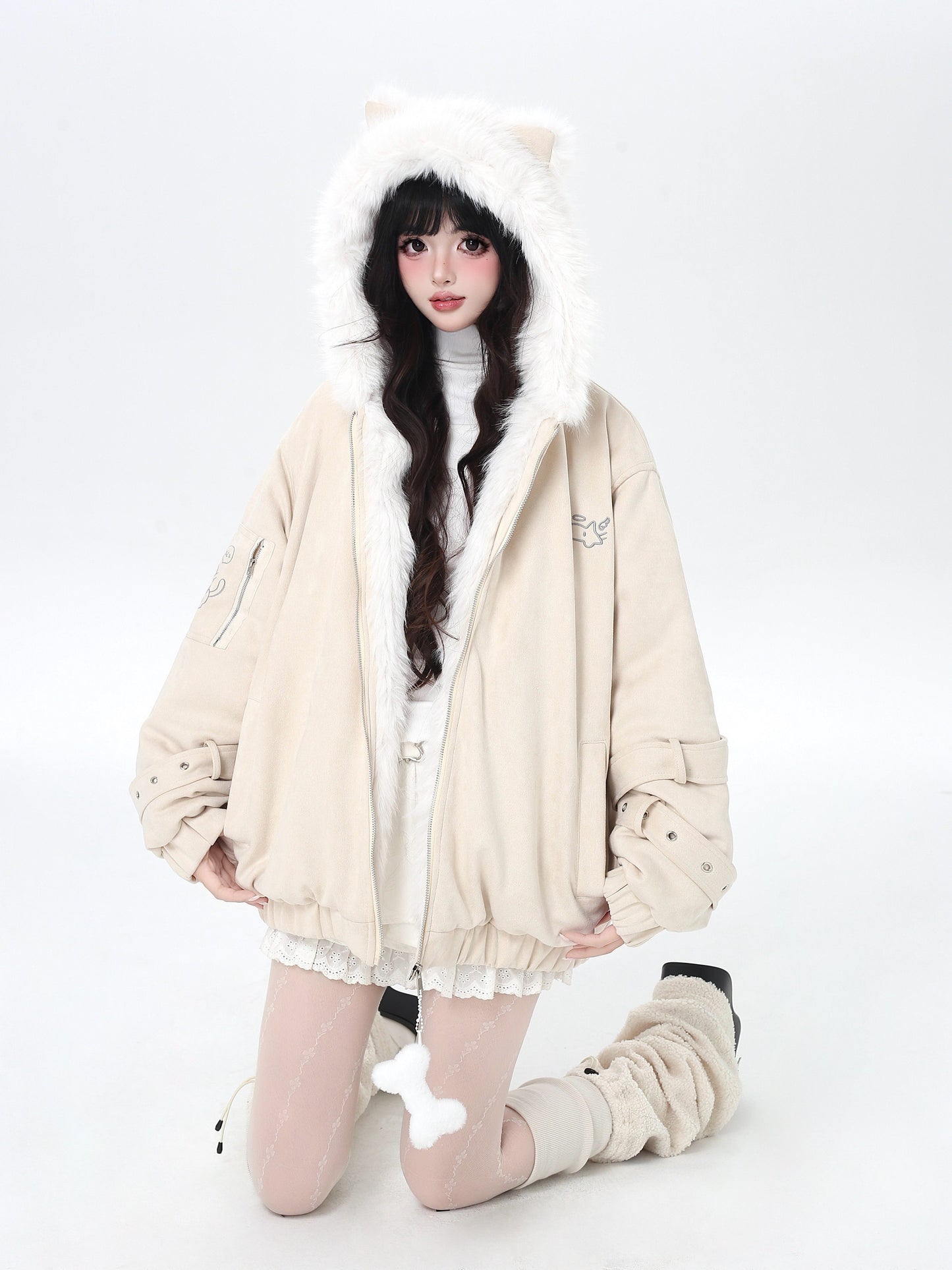 天使風 猫耳フード ファー中綿ブルゾン