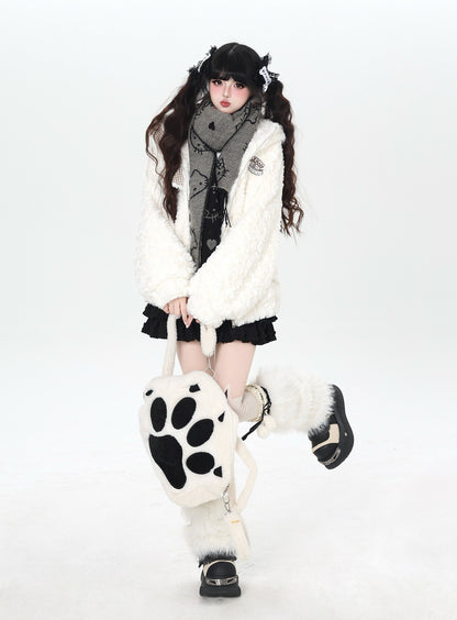 うさ耳＆刺繍入り チェック切替ボアジャケット