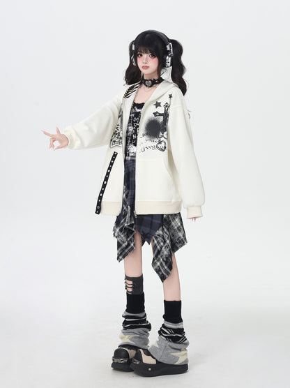地雷系ダーク系初秋ジップパーカー ニッチギャル服