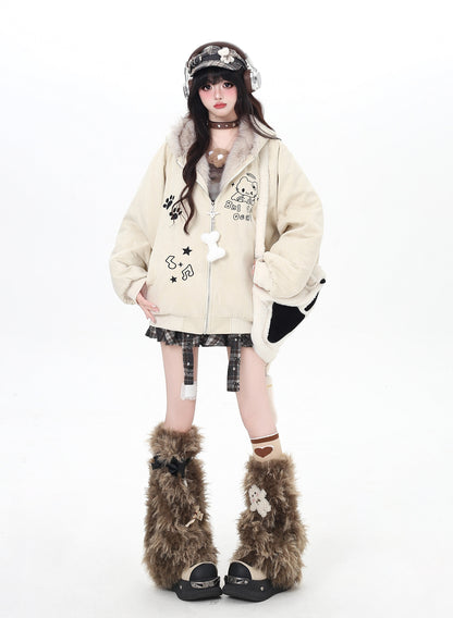 ゆる地雷ふわもこ猫耳スエード中綿アウター