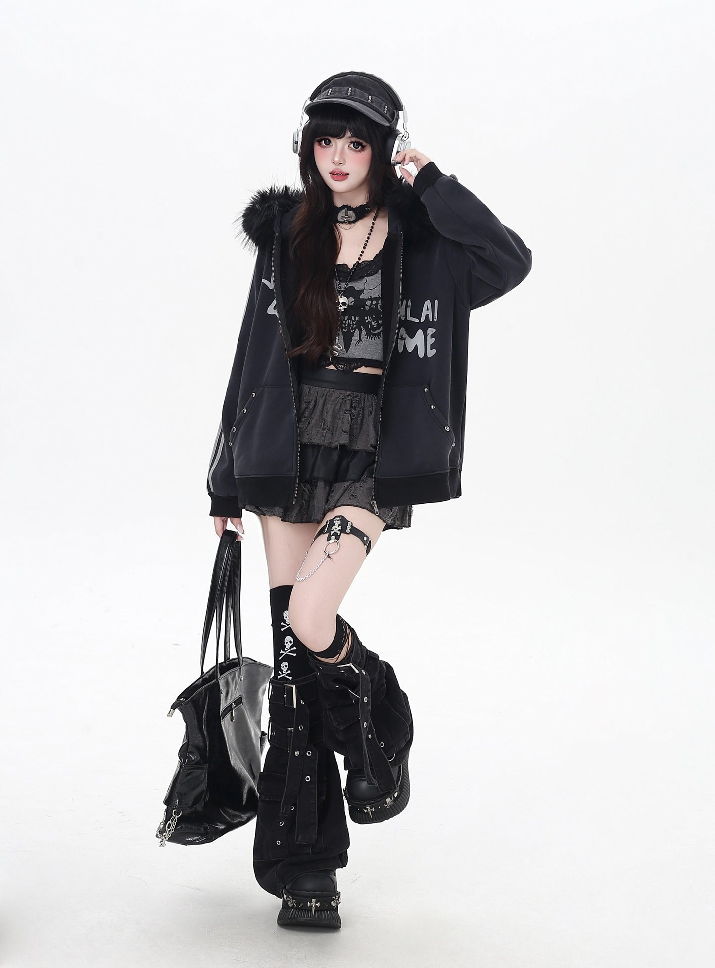 タイダイ×ファー衿取り外しジップアウター