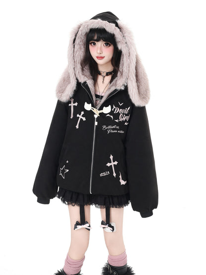 悪魔バニー×ふわもこムートン中綿コート