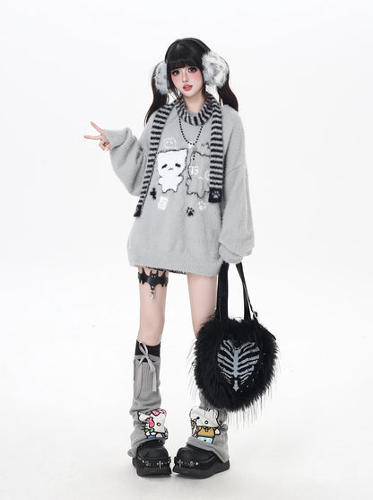 ふわもこ猫柄ニット＋マフラー付き