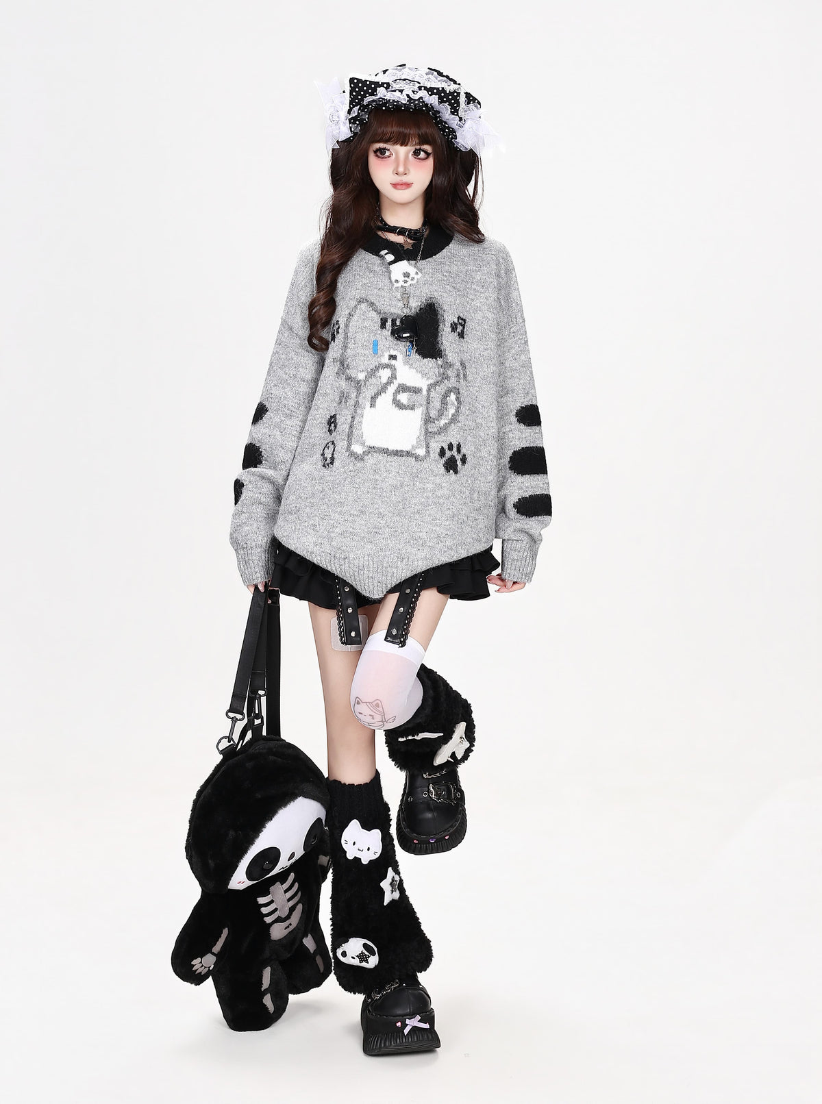 ねこグラフィック肉球柄シャギーニット
