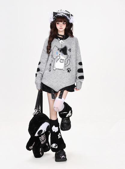 ねこグラフィック肉球柄シャギーニット