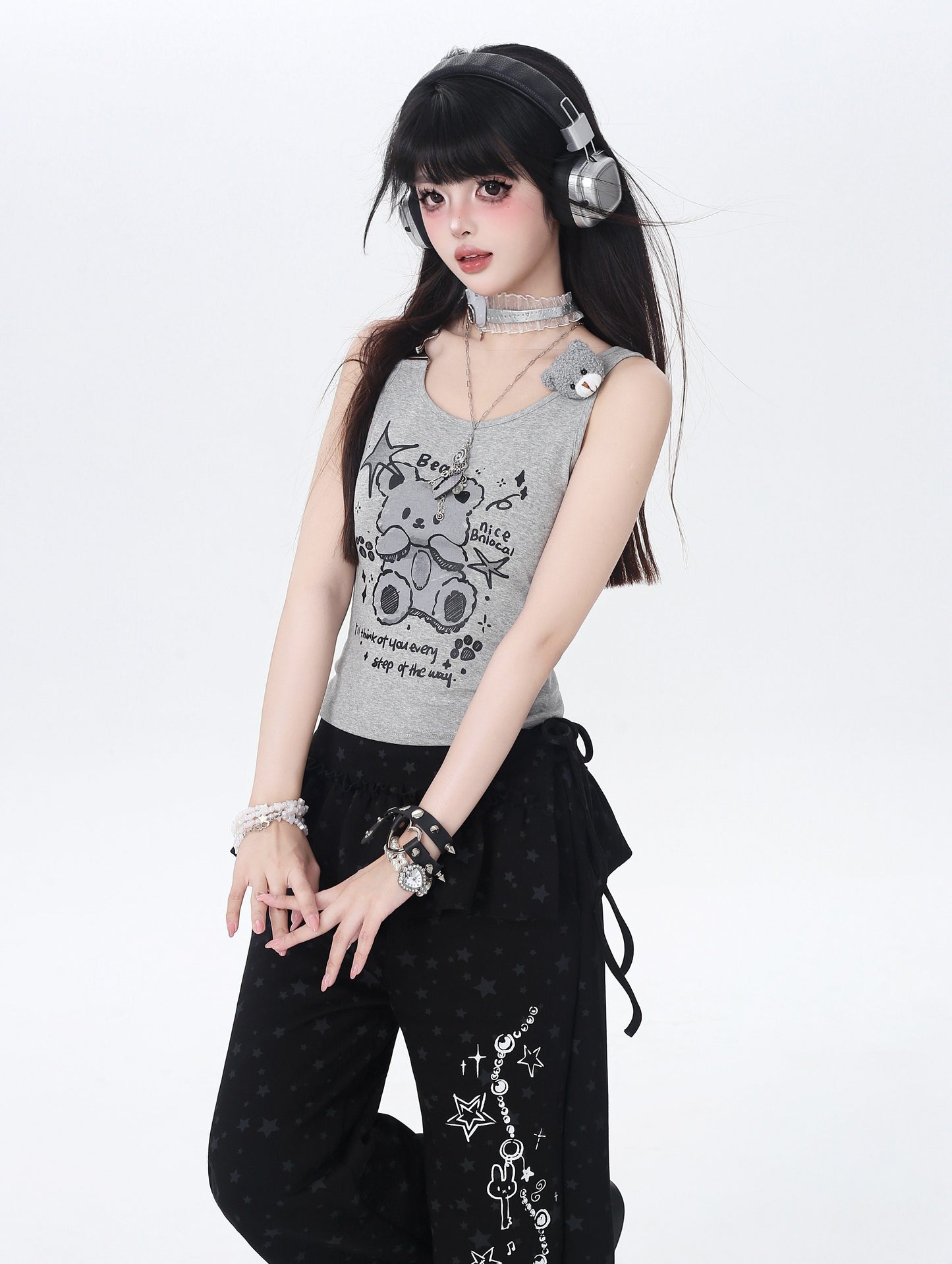 くま柄♡スリムキャミトップス