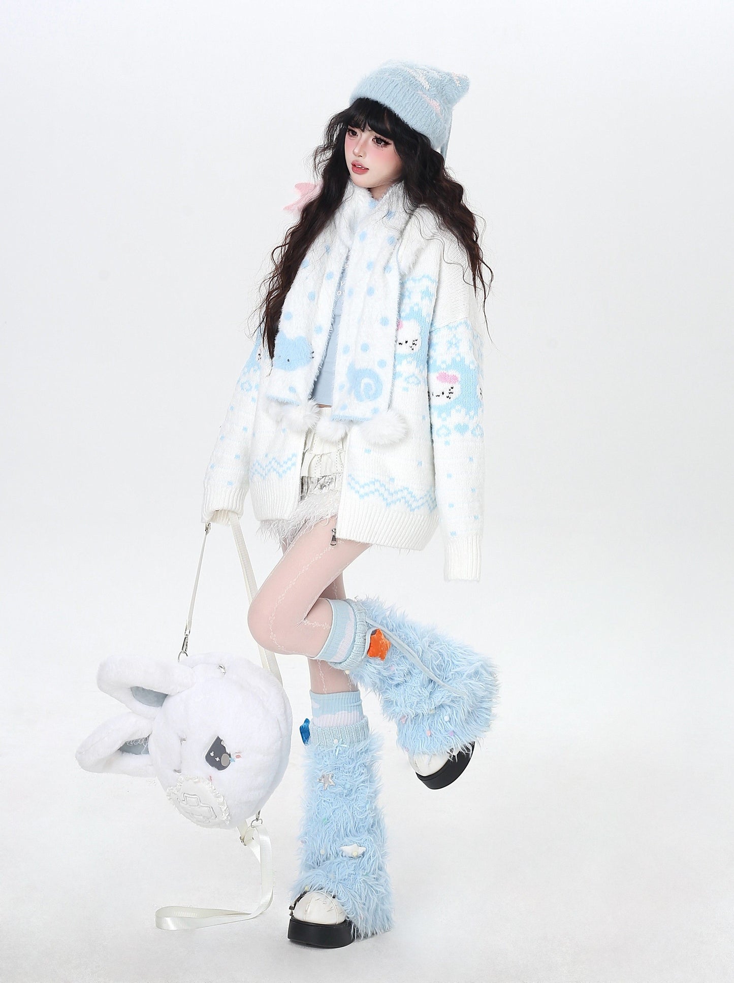 フェアアイル 猫モチーフ ニットフーディー