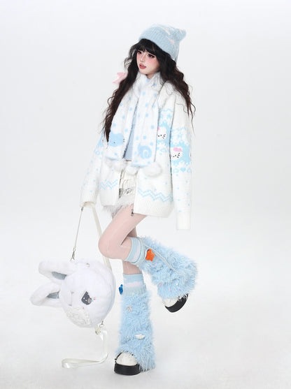 フェアアイル 猫モチーフ ニットフーディー