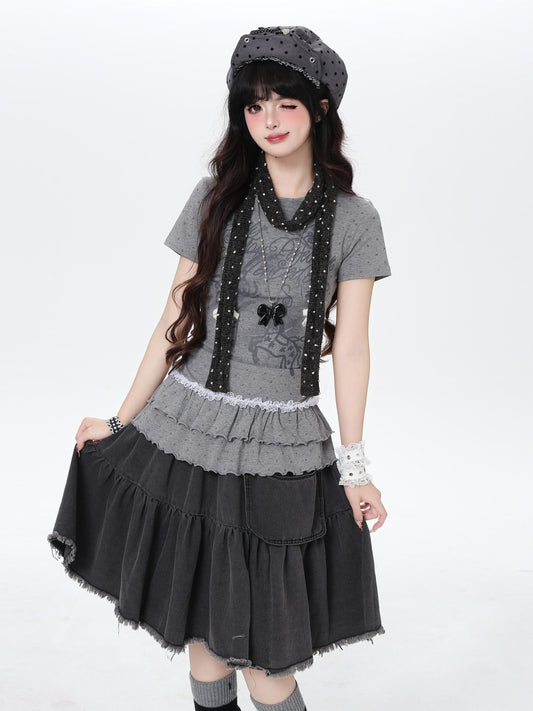 ドットフリルトップス｜韓国ガーリー・細見え