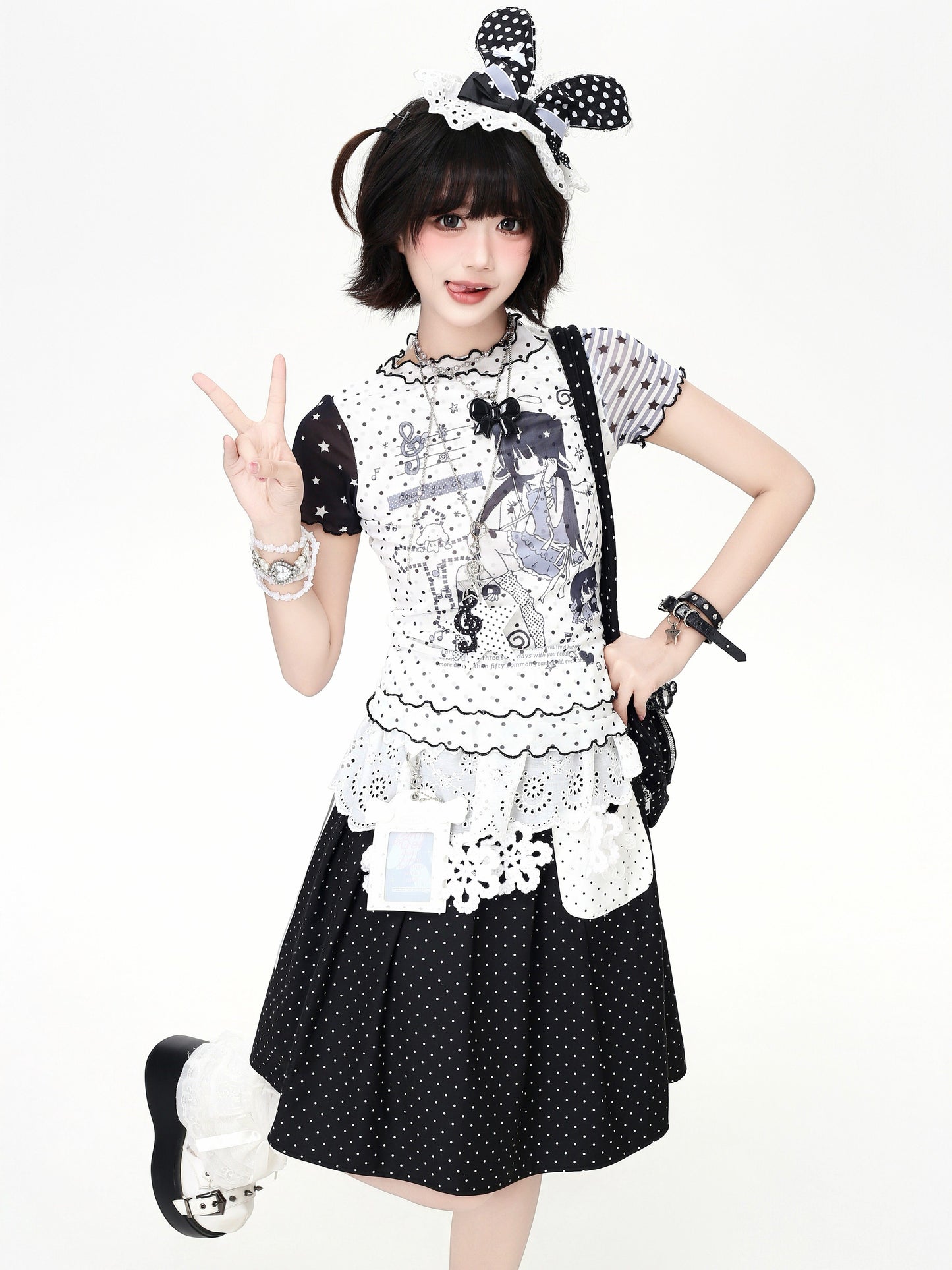 ドットメッシュフリルTシャツ