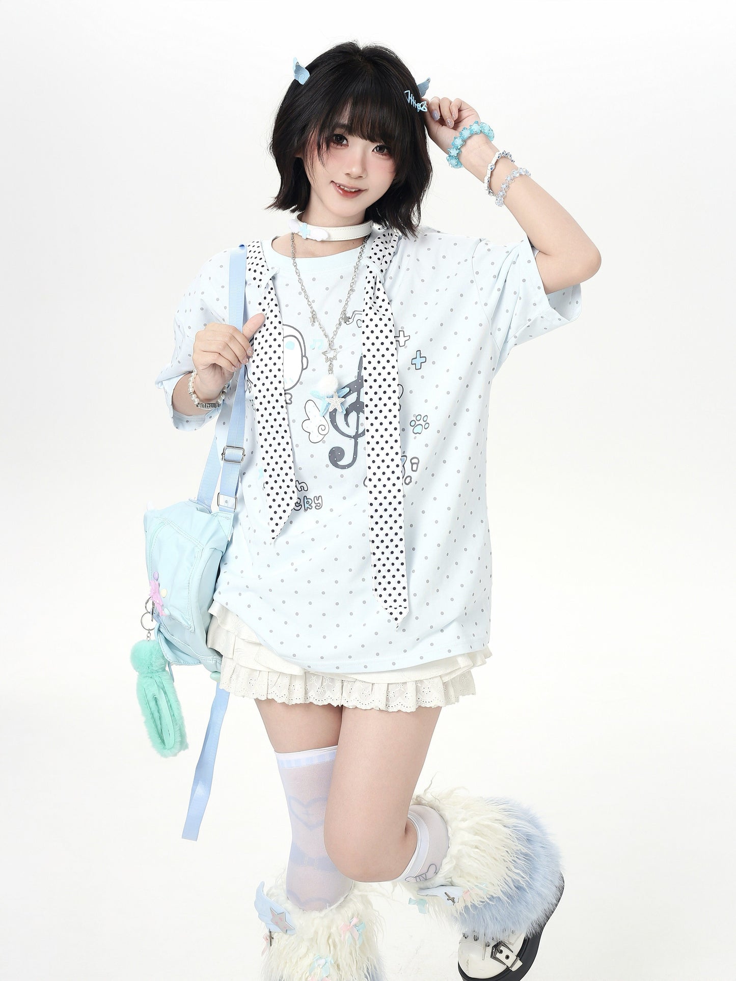 ネコドットタイ付きTシャツ