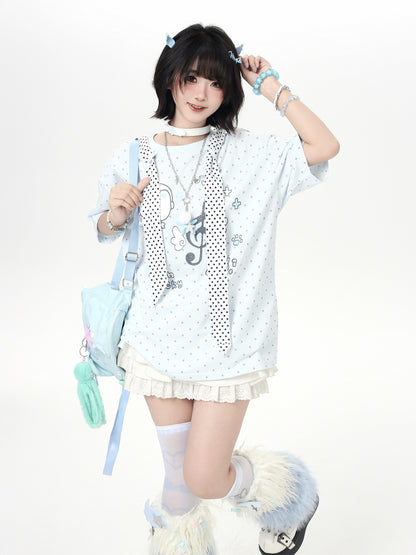 ネコドットタイ付きTシャツ