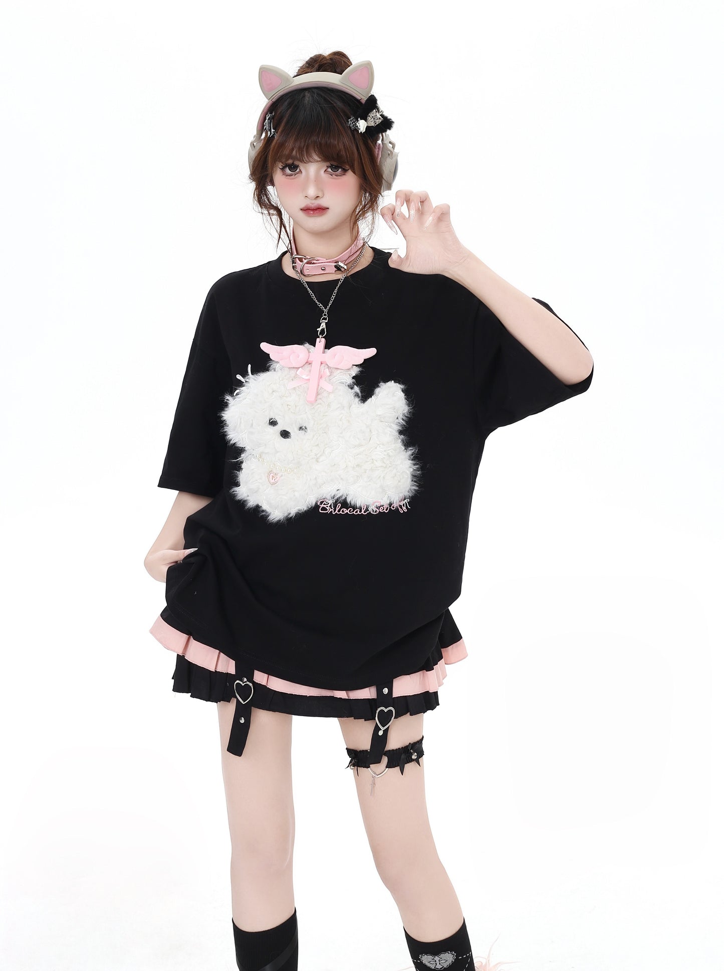 三色ドッグアップリケTシャツ