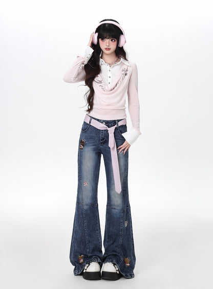 ポロ風レイヤードトップス｜韓国ガーリー・細見え