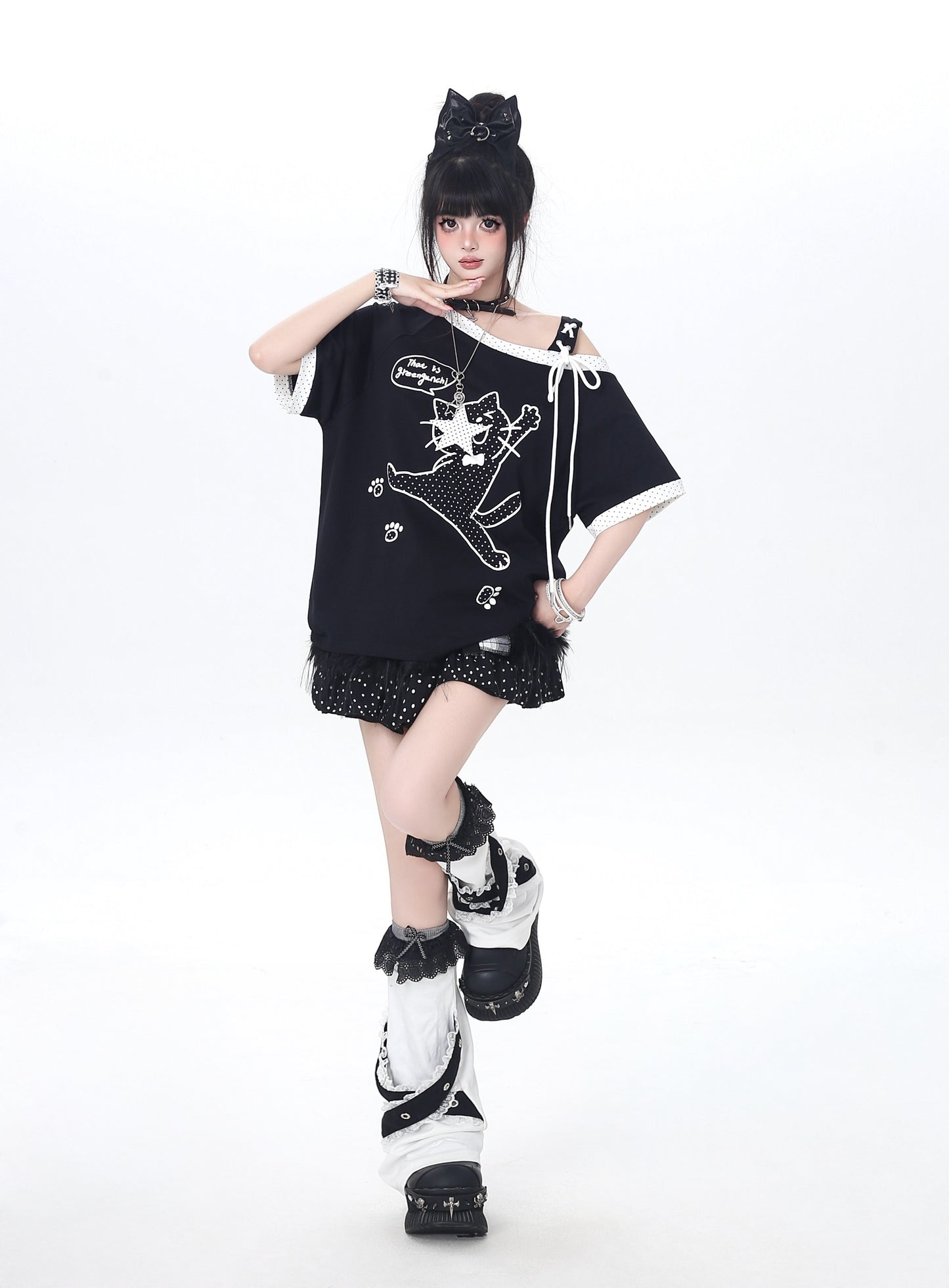 ドット×ネコ♡アシメTシャツ