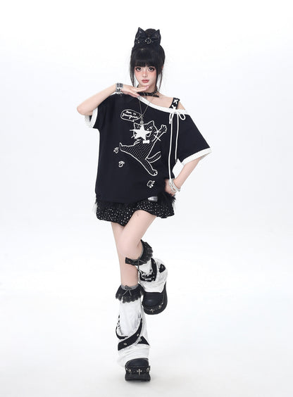 ドット×ネコ♡アシメTシャツ