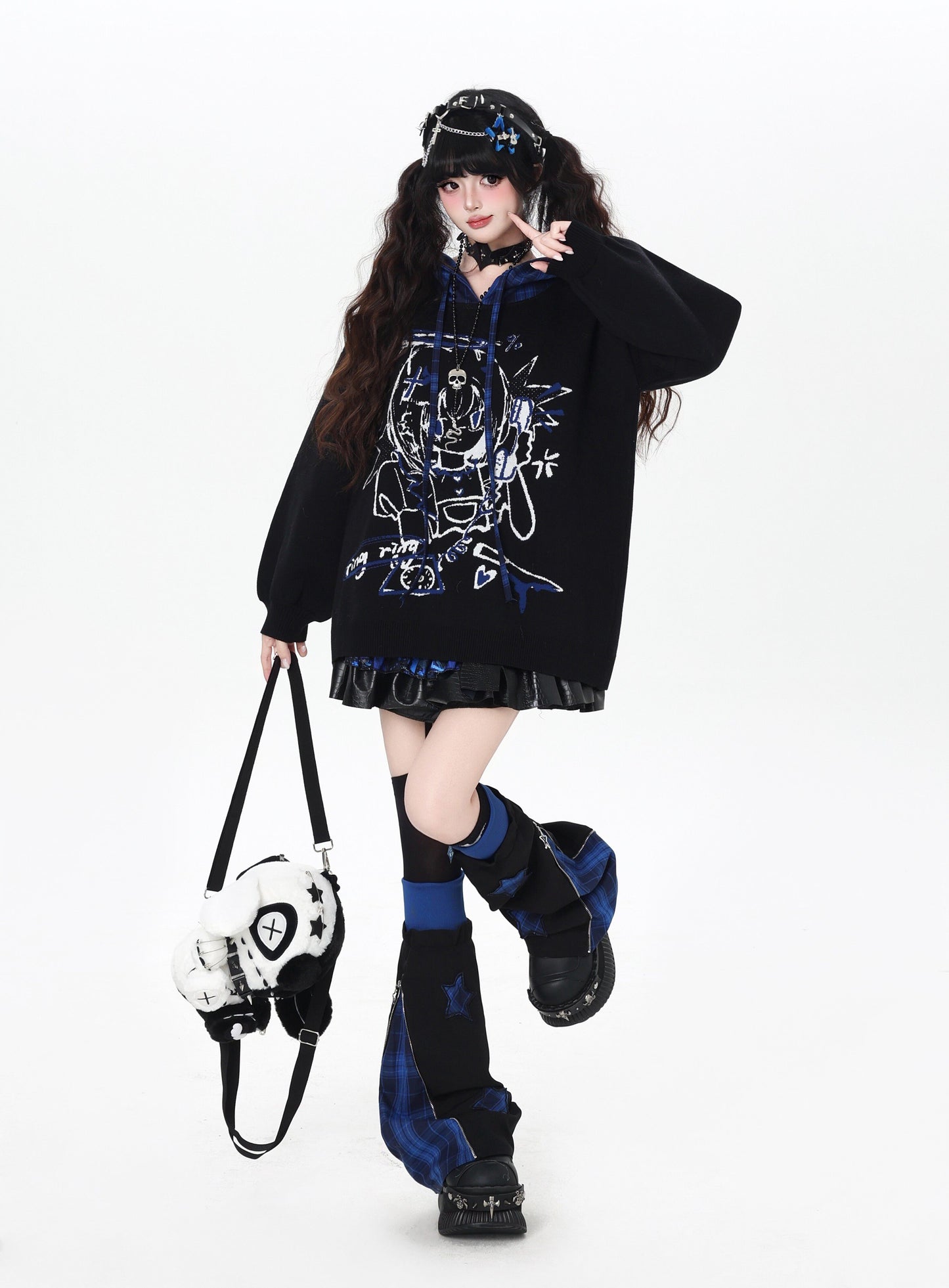 チェック×星☆ゆるレッグウォーマー