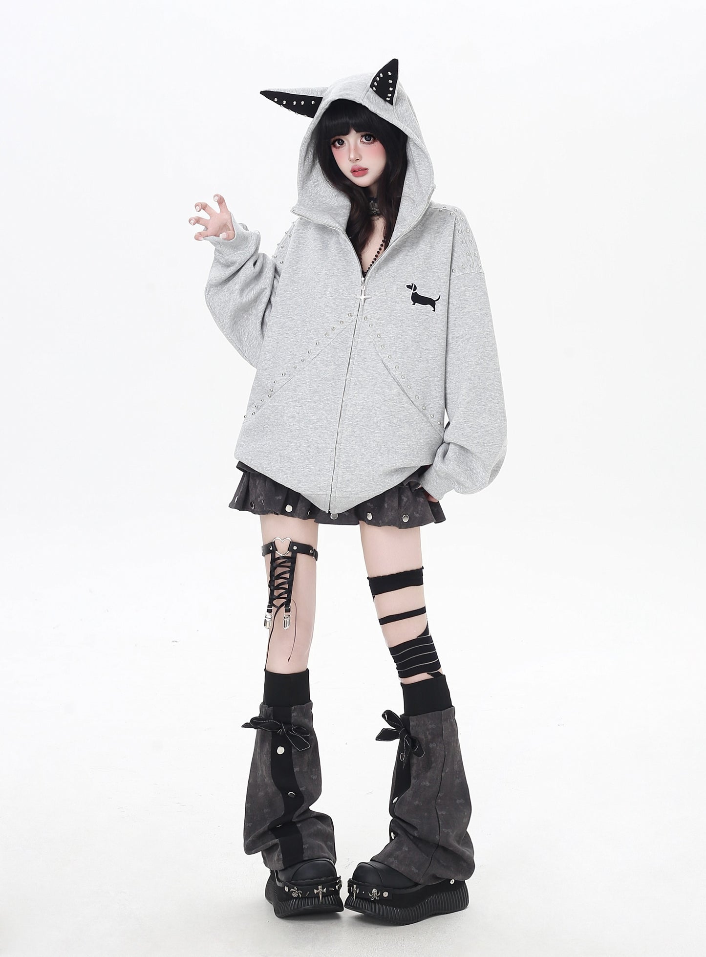 ダックス柄ゆるパーカー