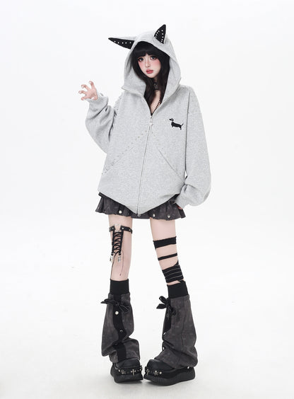 ダックス柄ゆるパーカー