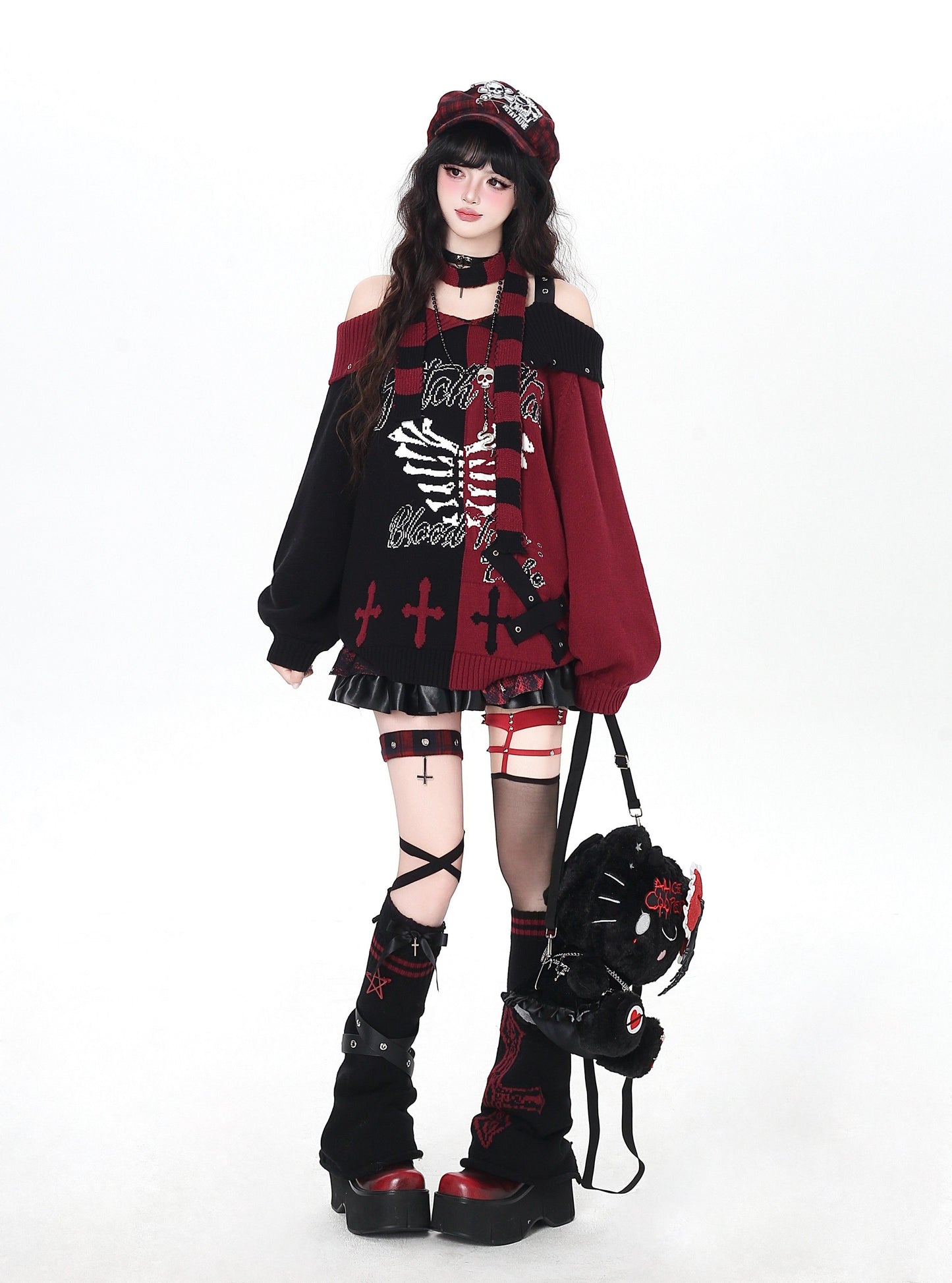 ゴシック 配色 肩見せデザインニット