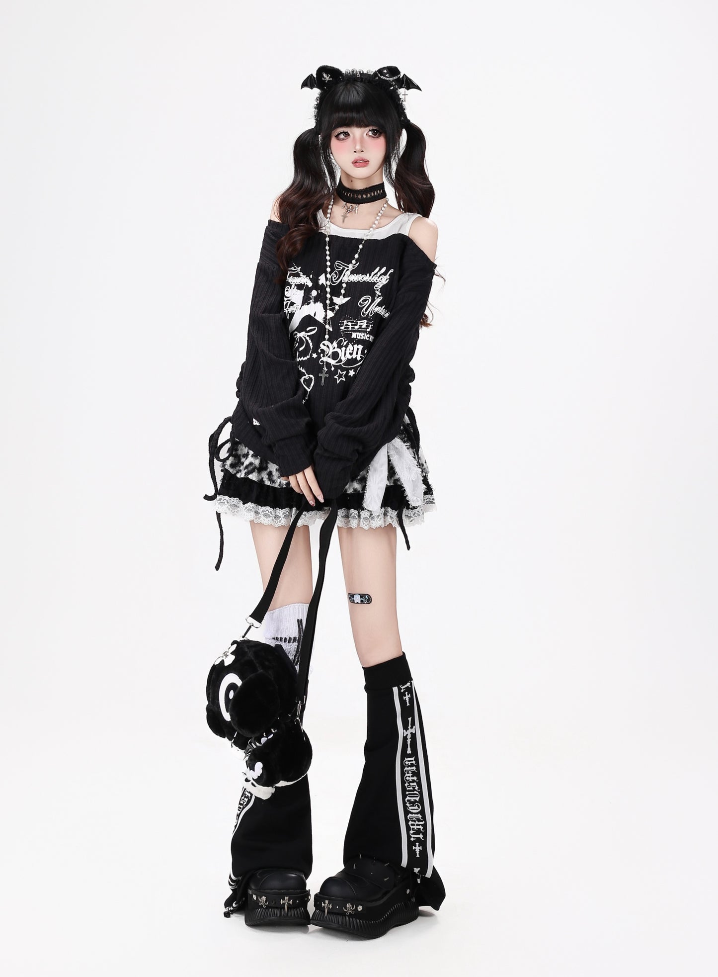 星柄レイヤード風ドロスト長袖トップス