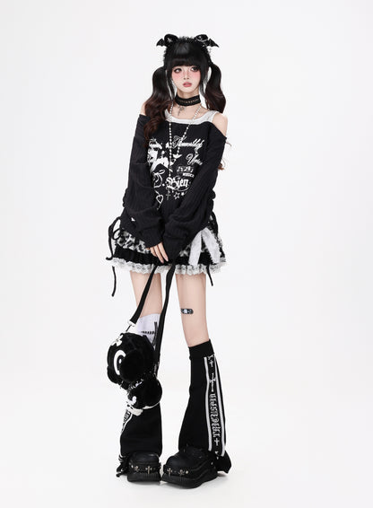 星柄レイヤード風ドロスト長袖トップス