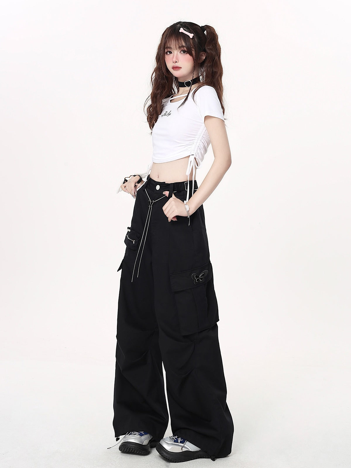 American style vintage work pants with waist chain