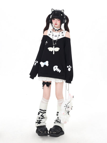 レイヤード風ねこ肩あきスウェット＋ボーン付き