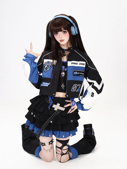 バイカラーレーシングワッペンショートブルゾン