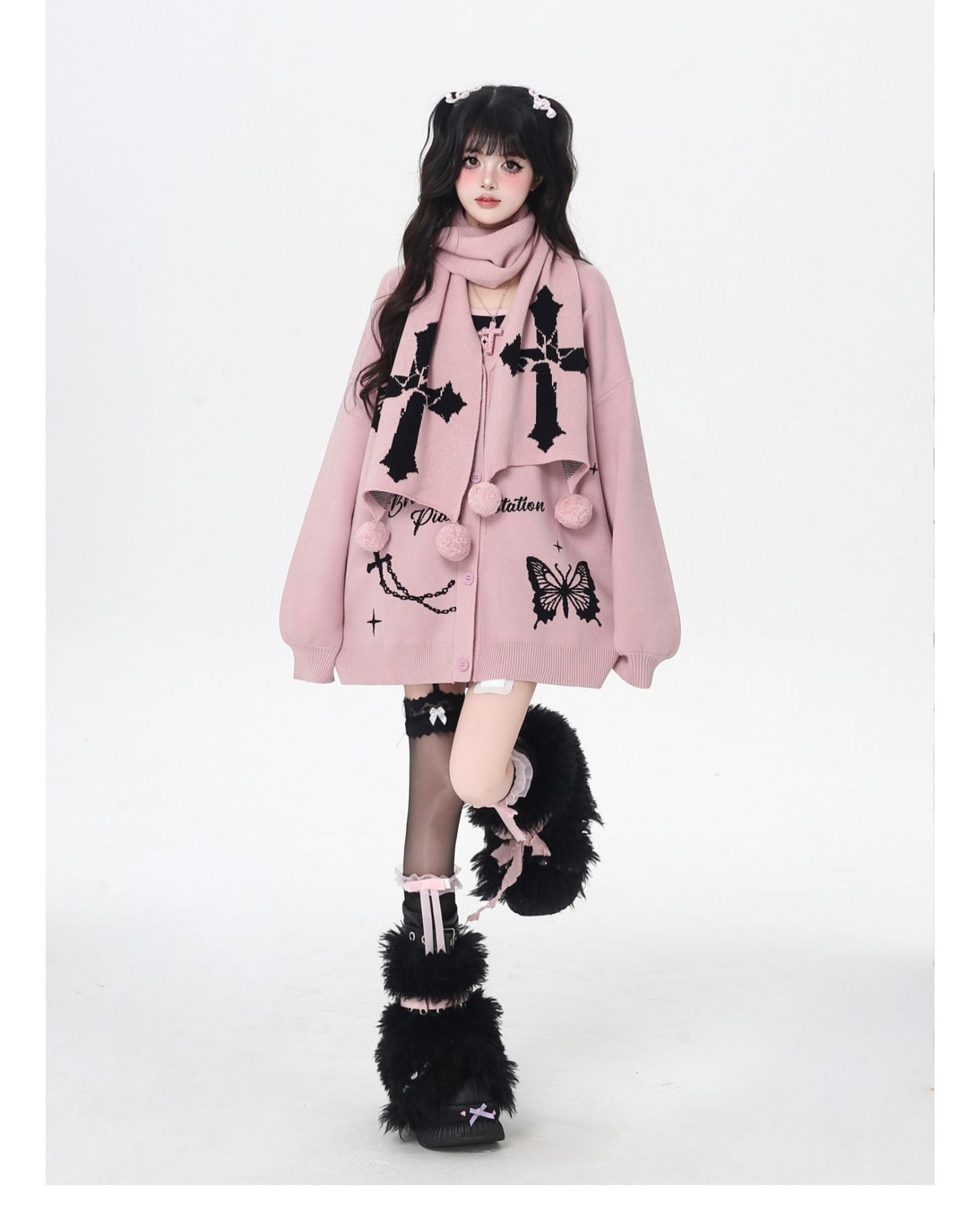 スイート×クールVネック十字架デザインニットカーディガン