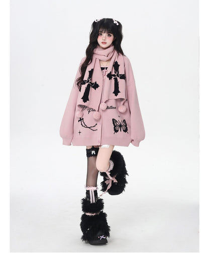 スイート×クールVネック十字架デザインニットカーディガン