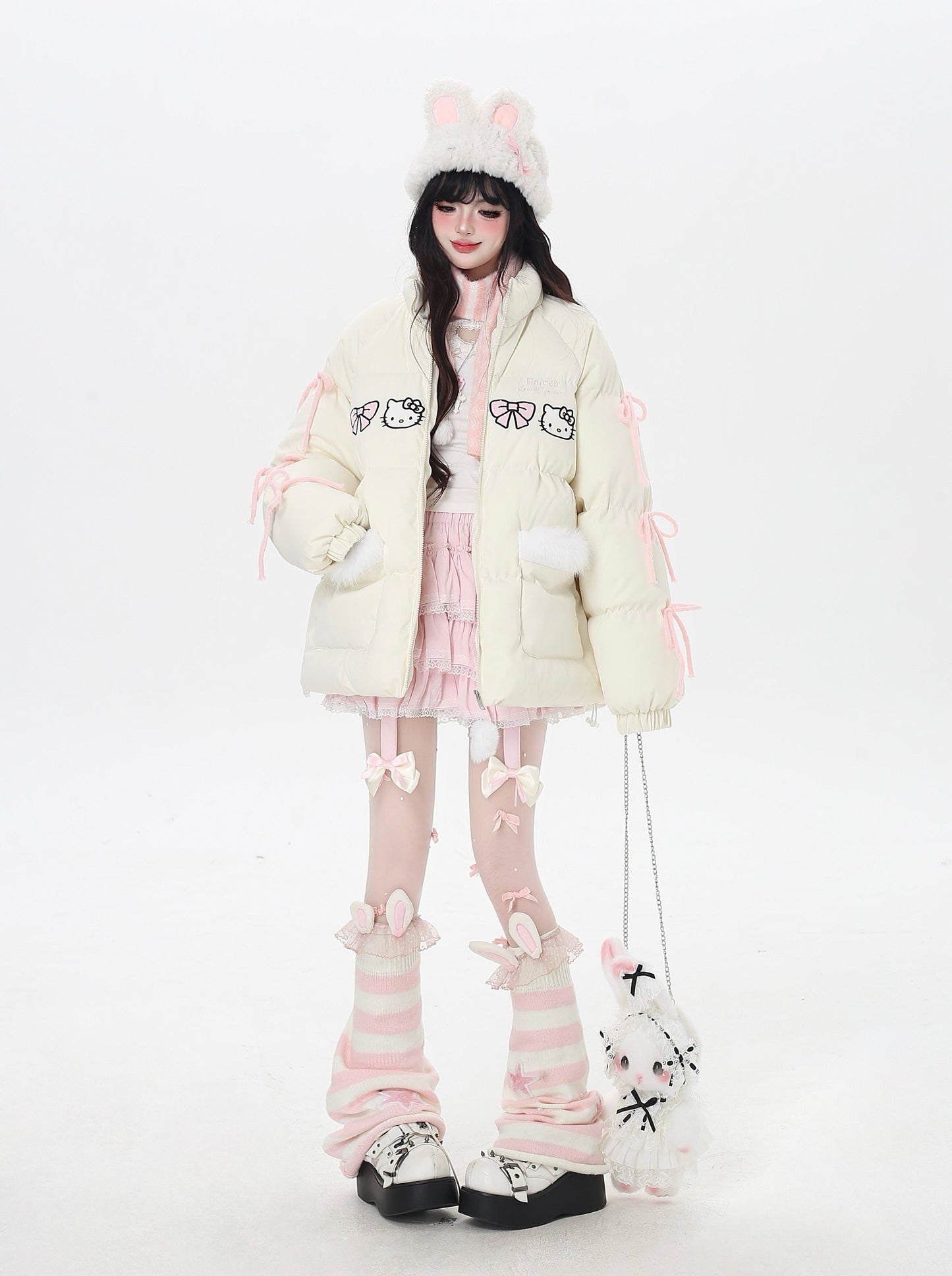 ねこモチーフリボン付き厚手コットンジャケット