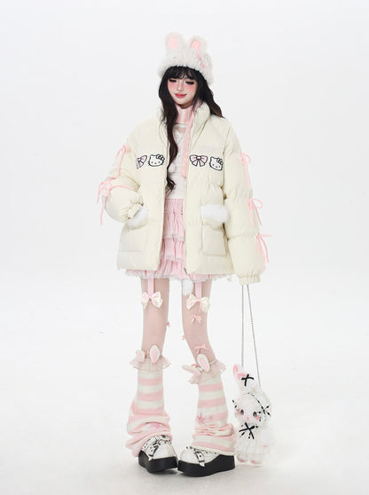 ねこモチーフリボン付き厚手コットンジャケット