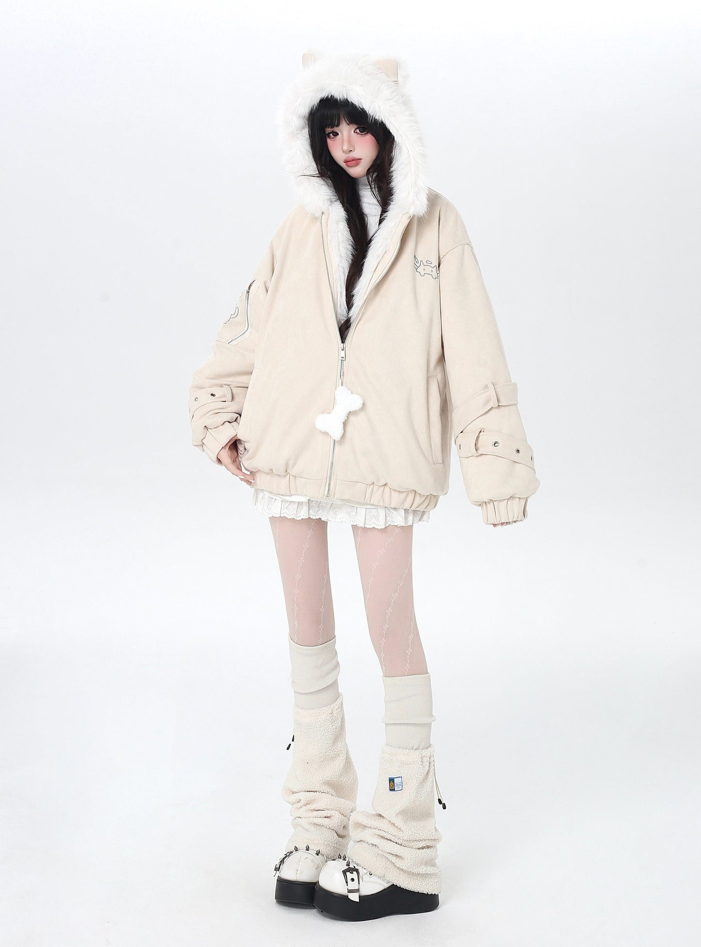天使風 猫耳フード ファー中綿ブルゾン