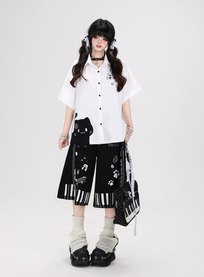 音符柄リボンワイドパンツ