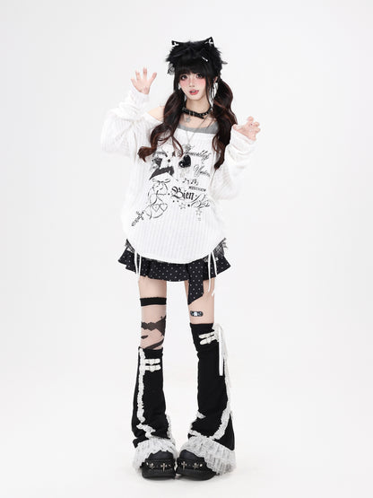 星柄レイヤード風ドロスト長袖トップス