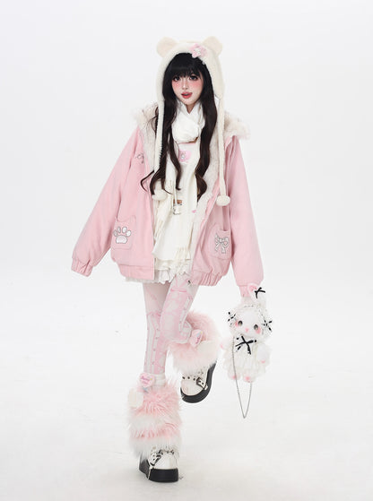 ねこ耳フード付きボアコットンジャケットコーデ