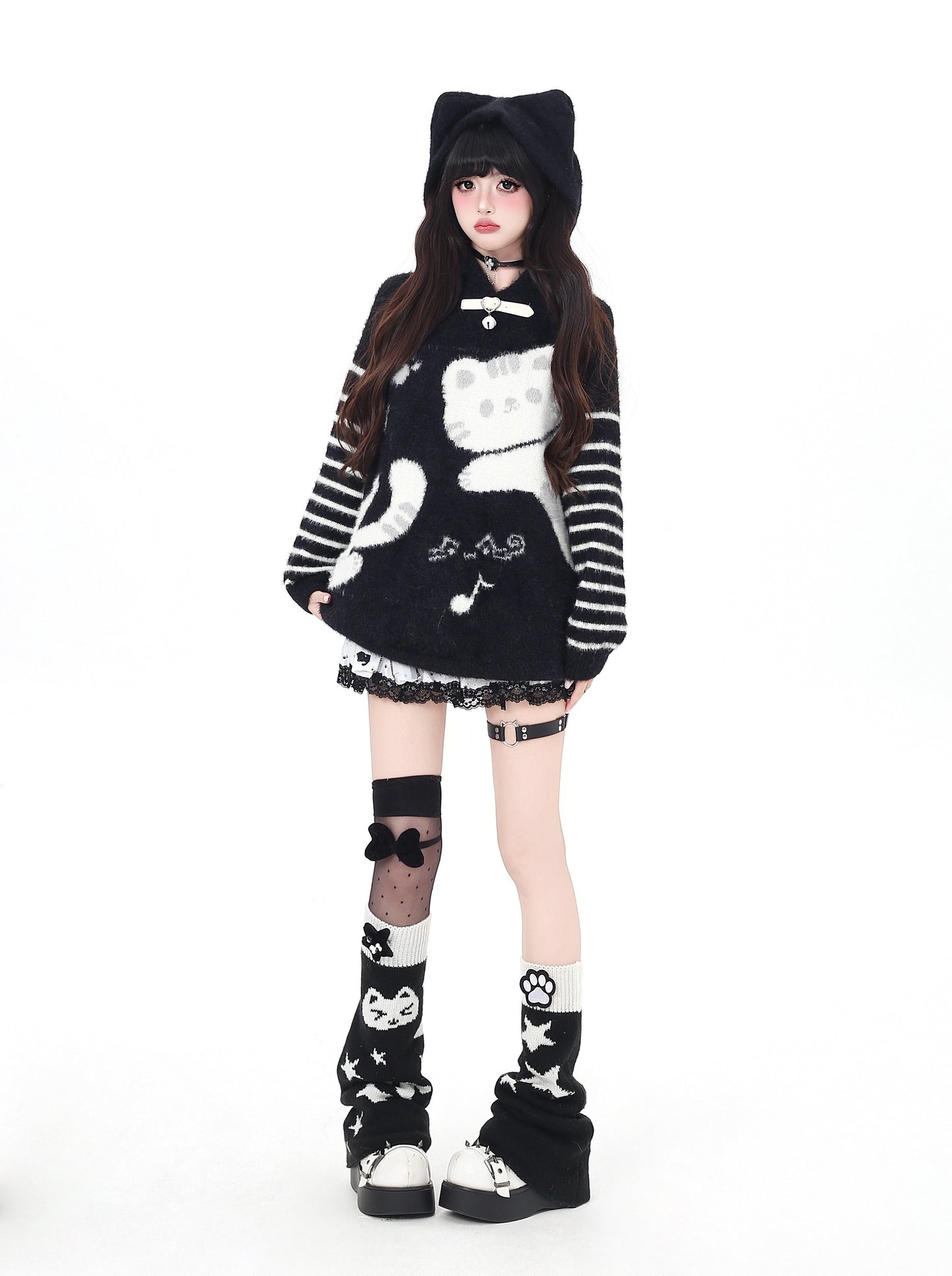 鈴猫ストライプふわもこニット