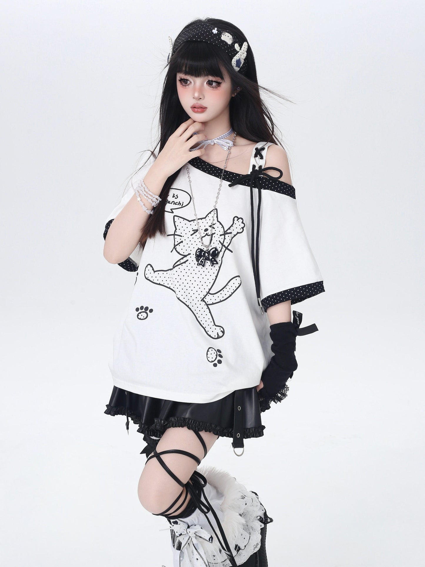 ドット×ネコ♡アシメTシャツ